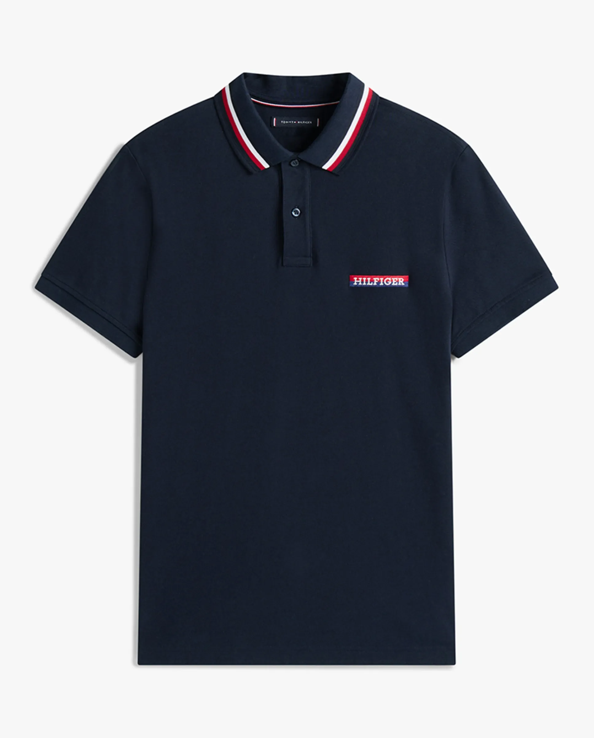 

Мужская однотонная поло с коротким рукавом Tommy Hilfiger, темно-синий