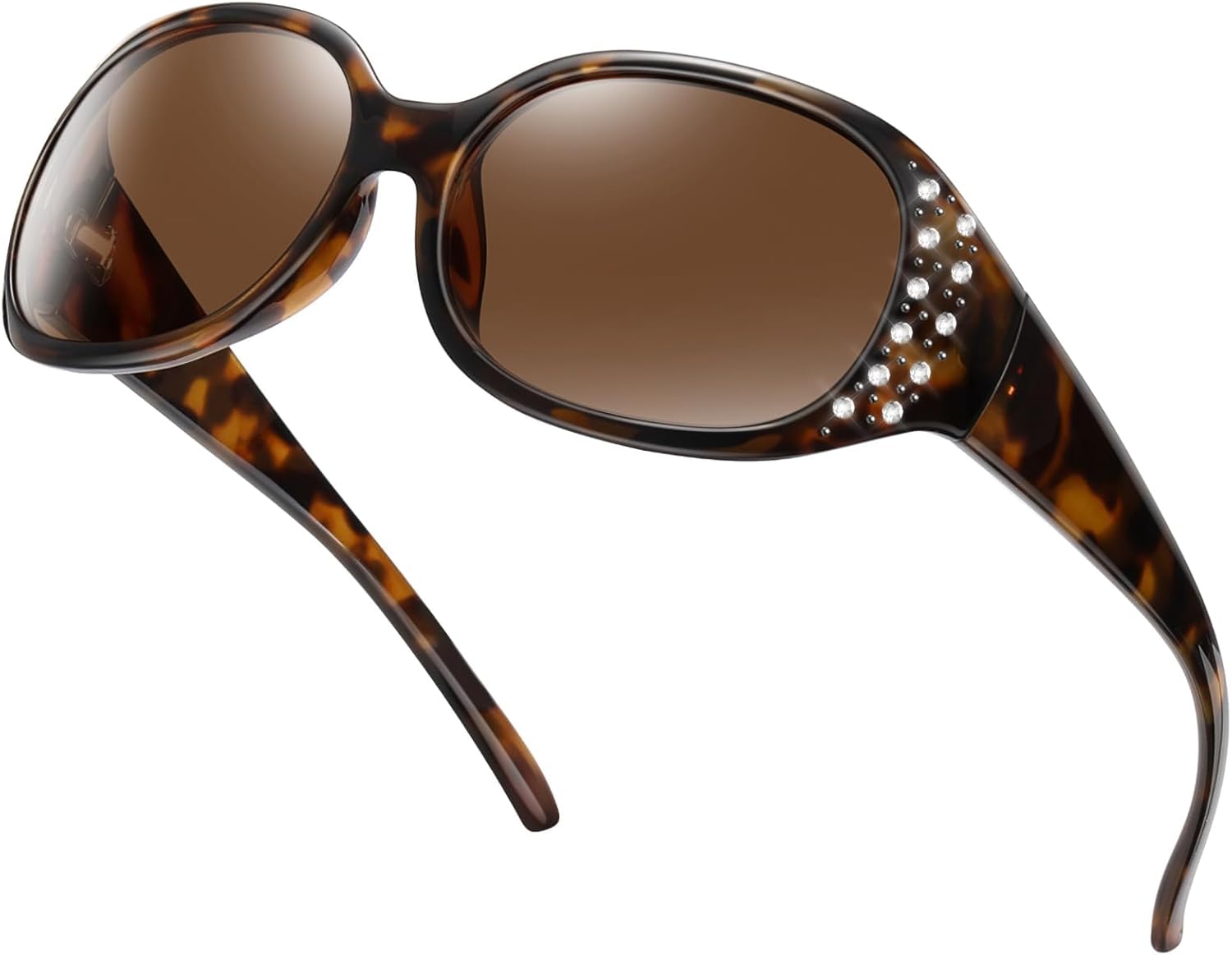 

Женские поляризованные солнцезащитные очки HAOLOTA, солнцезащитные очки с оправой, украшенные стразами, с защитой от УФ-излучения UV400, A05 Amber Tortoise Frame Brown Lens