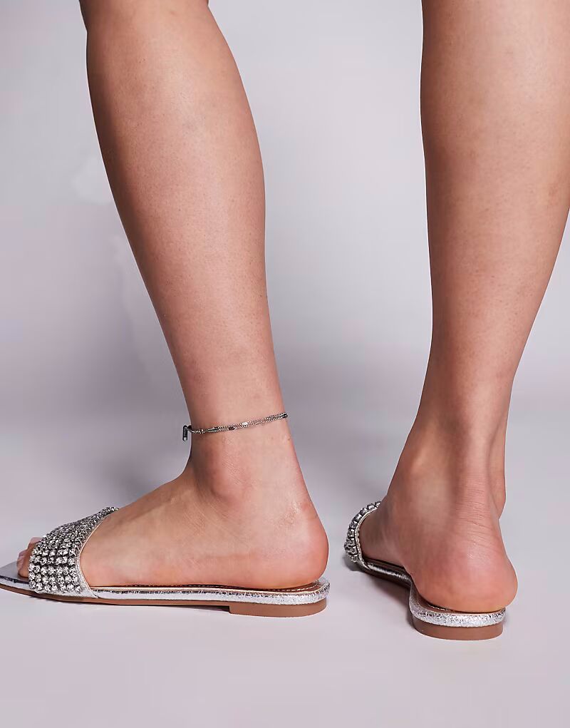 Босоножки Simmi London Paison Diamante на плоской подошве цвета серебристый металлик SIMMI Shoes — фото 2