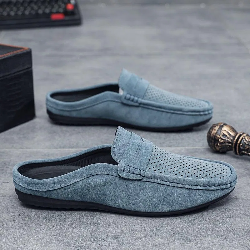 Мужские лоферы, замшевые, перфорированные, Half Penny Loafers, синий — фото 2