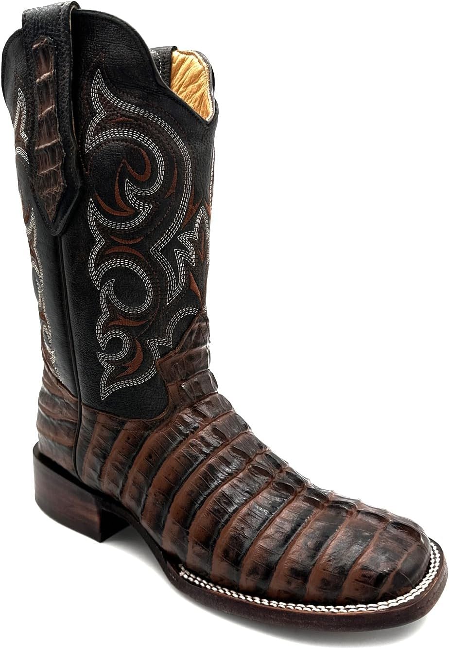 

Мужские кожаные ковбойские сапоги Western Shops с квадратным носком и рисунком под кожу аллигатора The Western Shops, Café