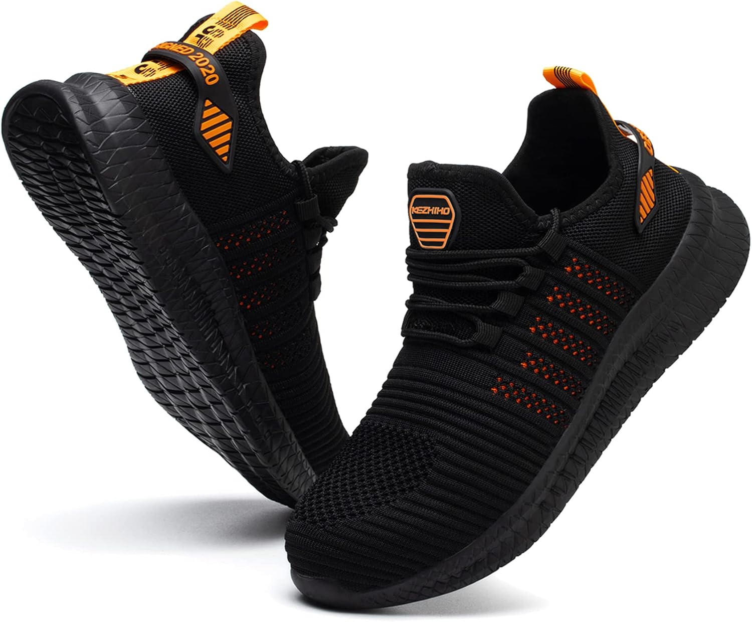 

Ботинки Kezhiho с металлическим носком для мужчин, легкие, удобные, противоскользящие, стойкие к проколам, безопасные, дышащие, прочные строительные и промышленные кроссовки, черный/оранжевый