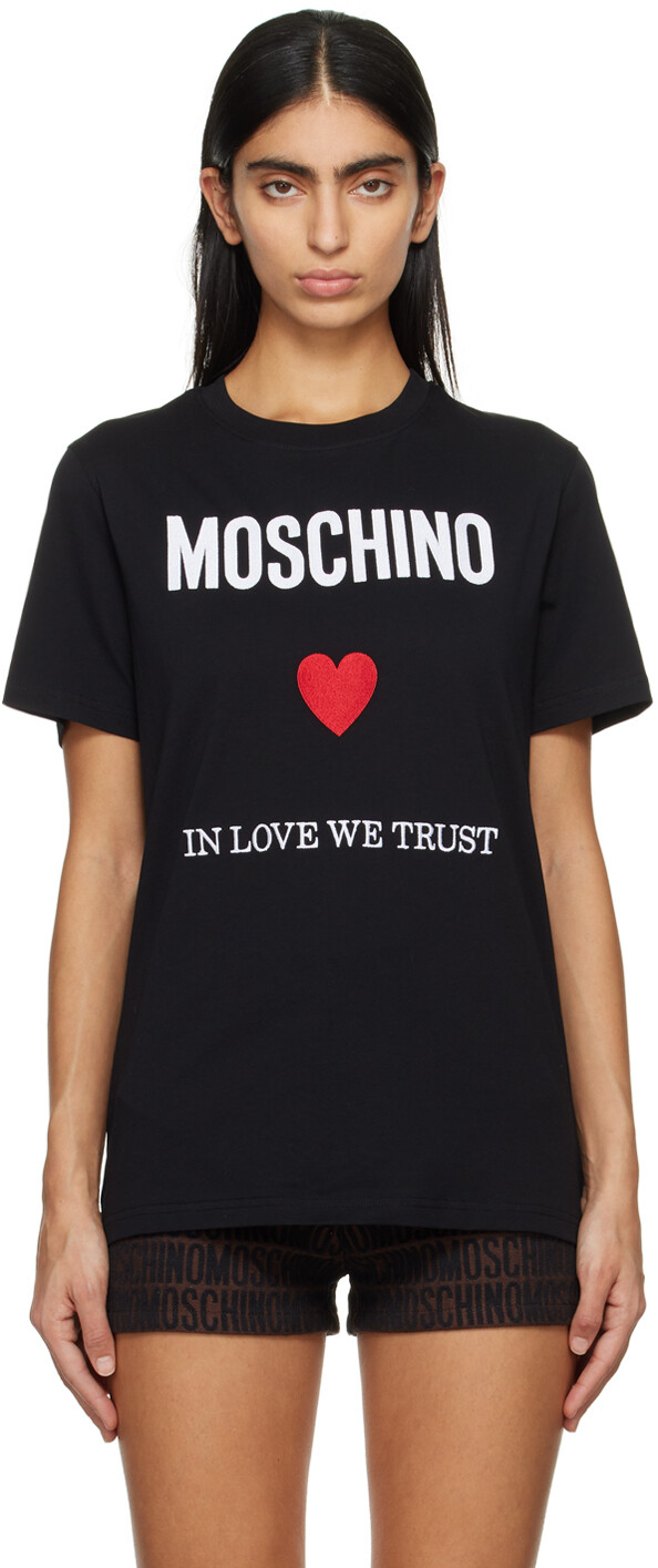 

Черная футболка с надписью «In Love We Trust» Moschino, цвет Fantasy black