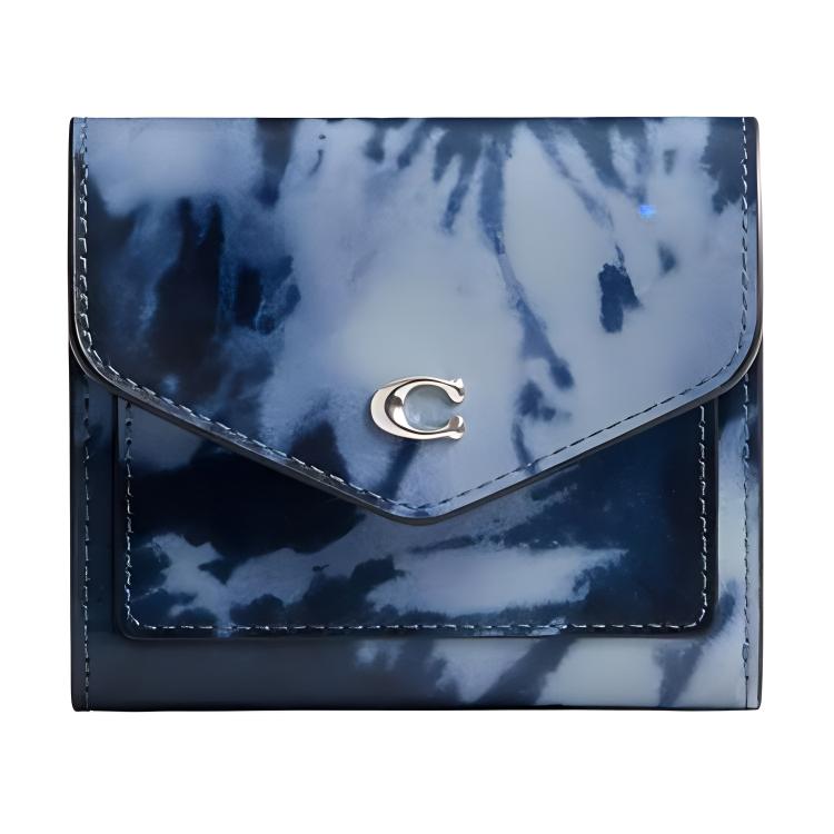 

Кошелек Wyn Smooth Leather Mini женский светлый античный никель с ночным морским синим COACH