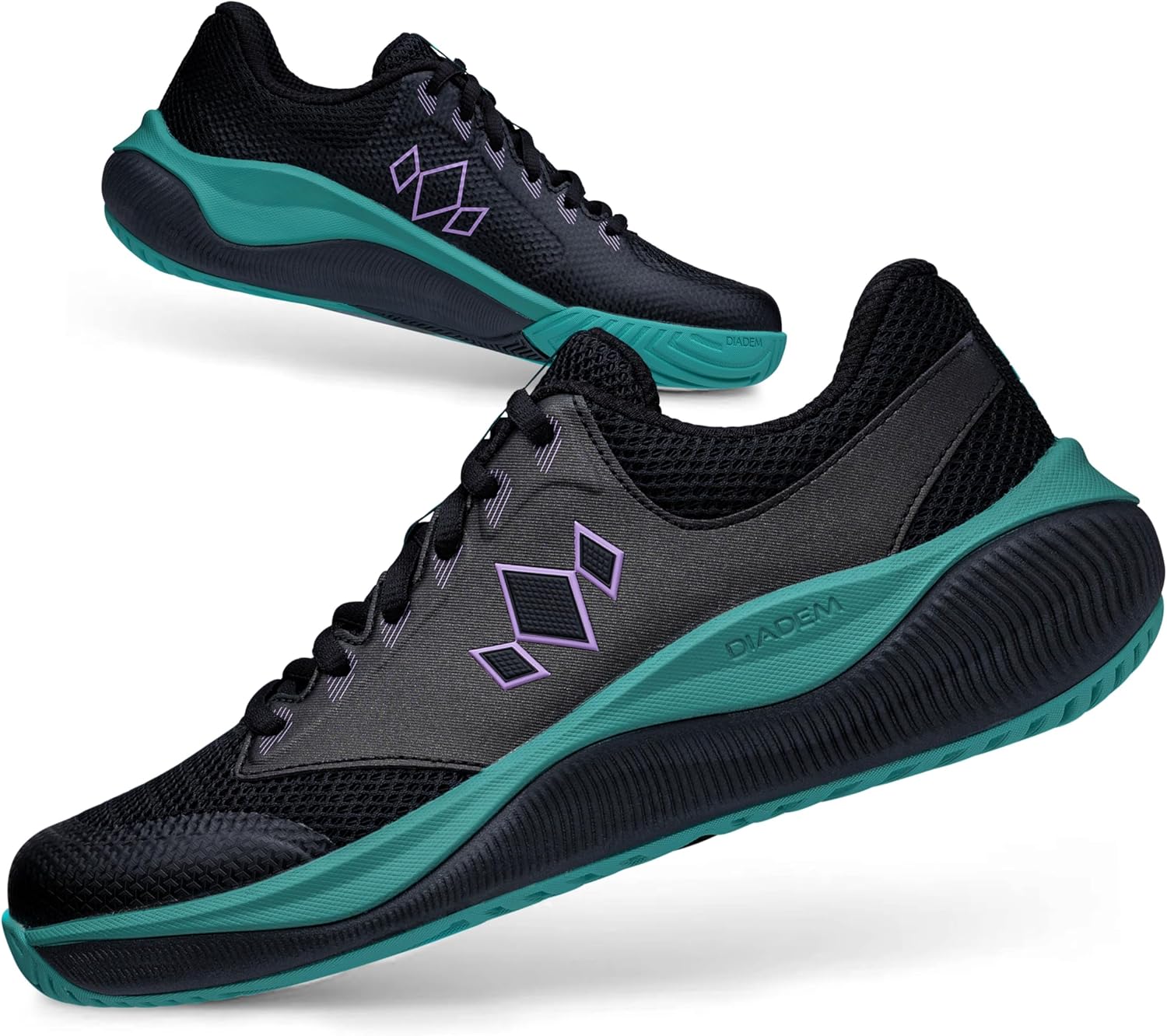 

Кроссовки Diadem Court Flo для пикадлбола и тенниса для мужчин и женщин, Очень дышащие, легкие кроссовки для корта для комфорта и производительности, износостойкая подошва, не оставляющая следов Diadem Sports, черный/бирюзовый