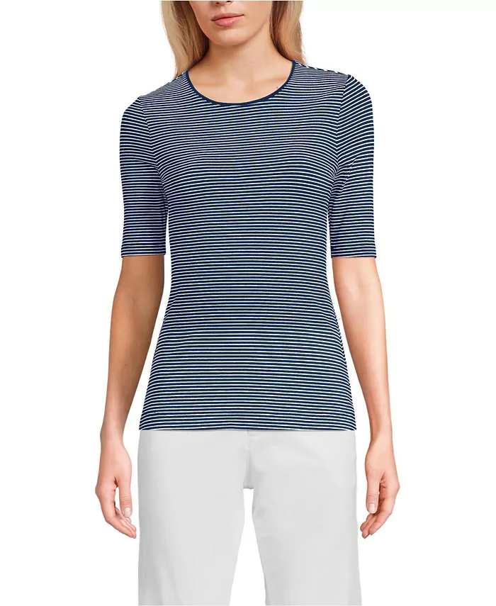 

Женская легкая футболка с коротким рукавом и круглым вырезом Skimming Elbow Sleeve Crew Neck Lands' End, синий