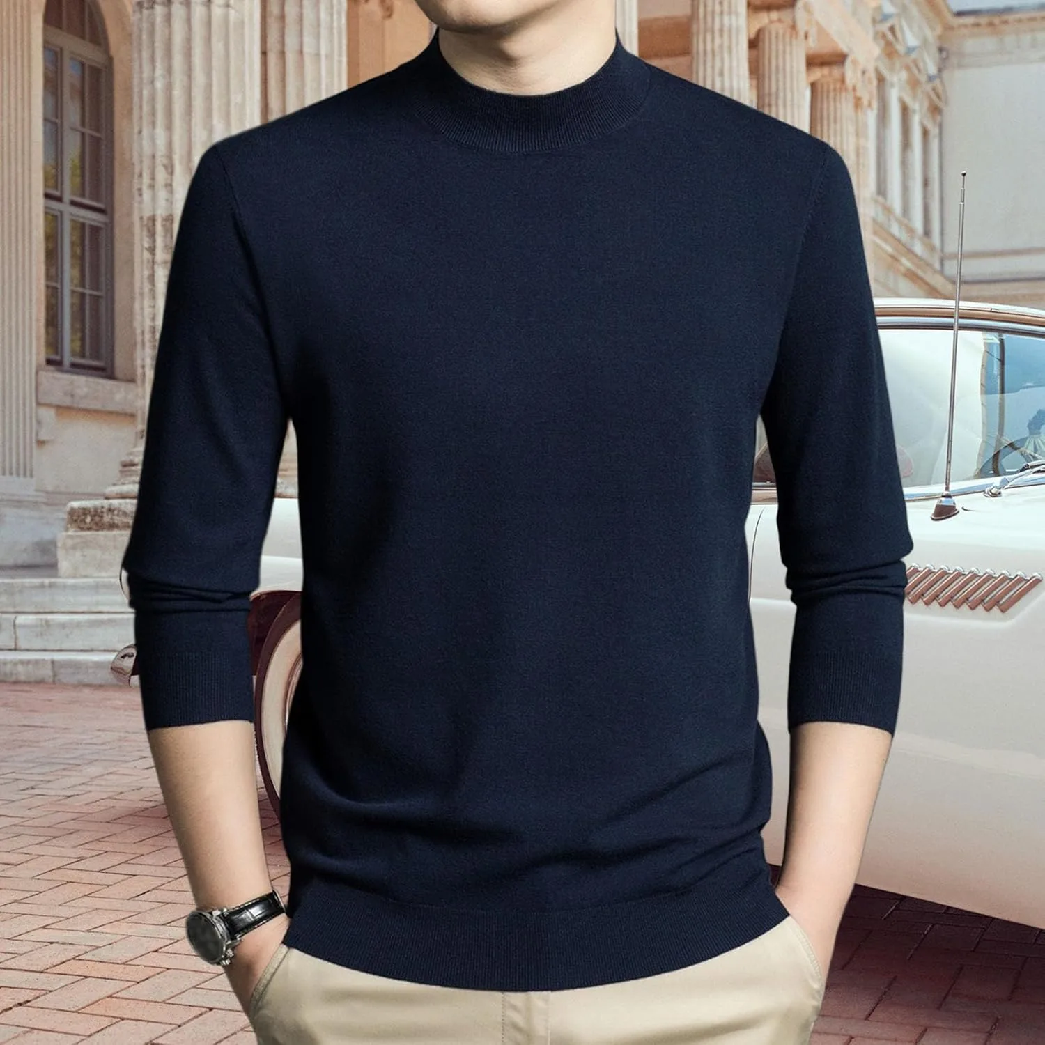 Мужской вязаный свитер-водолазка с длинным рукавом Slim Fit — фото 2