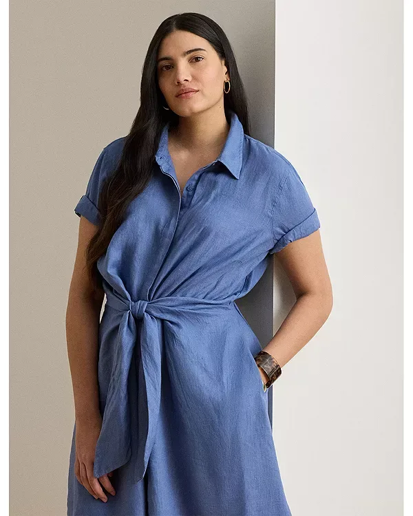 Платье-Рубашка из льна с завязками спереди Ralph Lauren, Blue — фото 2