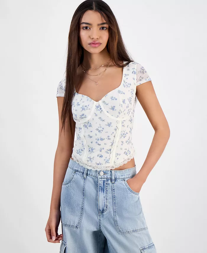 

Женский корсетный топ с коротким рукавом из сетки Hippie Rose, белый