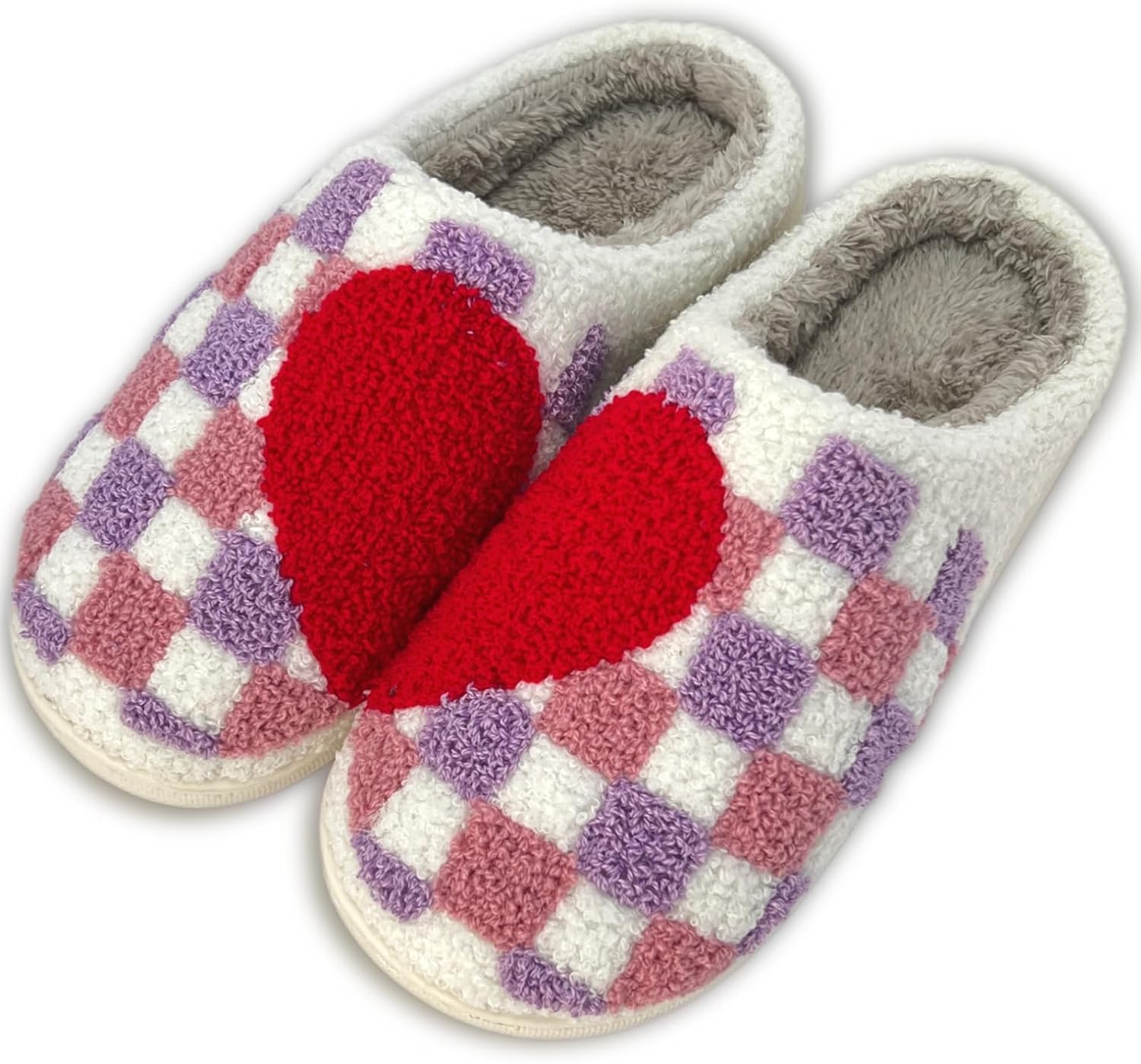 

Мультяшные тапочки для женщин и мужчин, милые, уютные, плюшевые, теплые тапочки на дома и улицу, «Встретимся в полночь», клубника, гриб, злые глаза, сердечки-любовь V Opxin, Checkered Heart