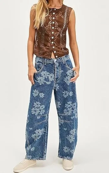 Джинсы boyfriend с принтом Blue Floral — фото 4