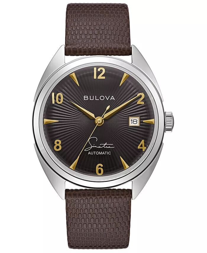 

Мужские часы Frank Sinatra с автоматическим коричневым кожаным ремешком, 39 мм Bulova