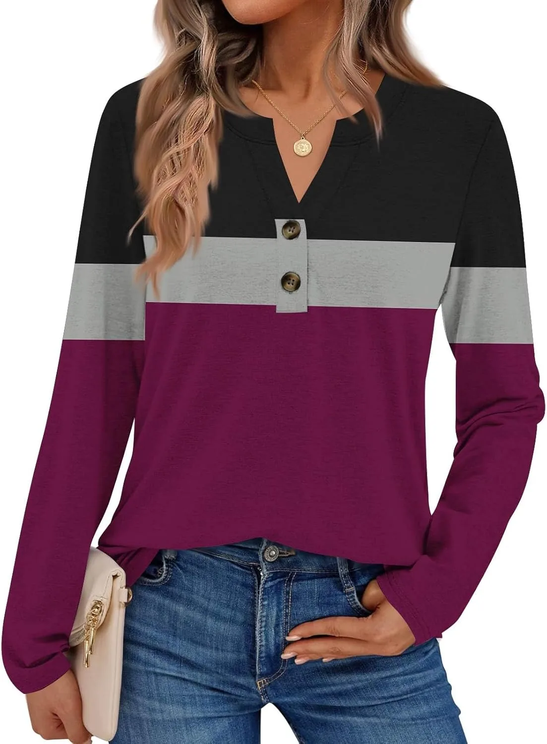 

Женская блузка с длинным рукавом и V-образным вырезом FlekmanArt