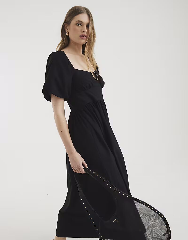 

Платье миди River Island с короткими рукавами и отделкой кольцами черного цвета