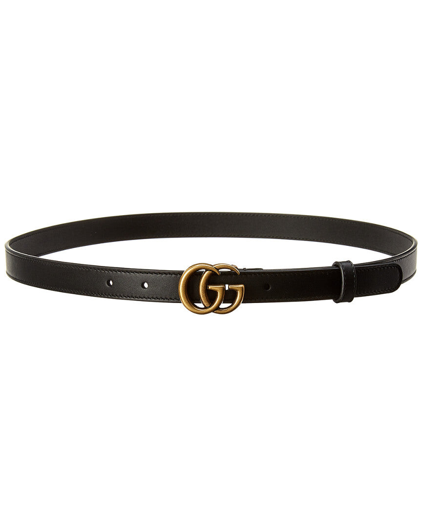 

Тонкий кожаный ремень Gucci Double G, черный