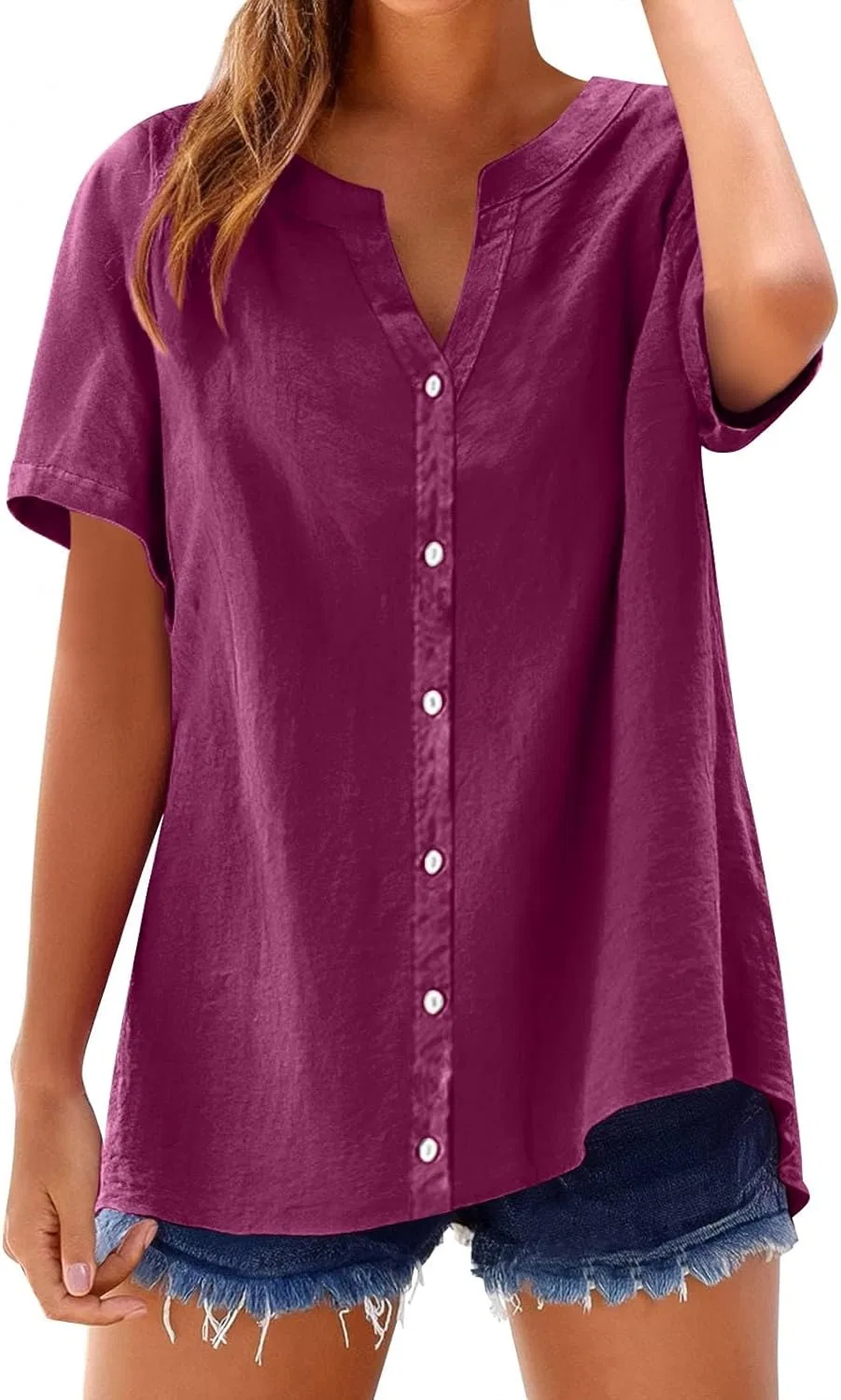 Блуза свободная с воротником-стойкой Loose Button Shirt Top, голубой — фото 4
