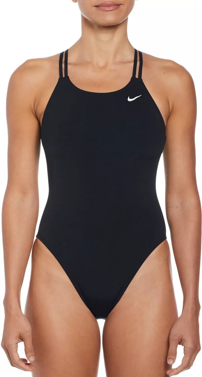 

Женский цельный купальник Nike Hydrastrong с однотонной спинкой и спинкой, черный