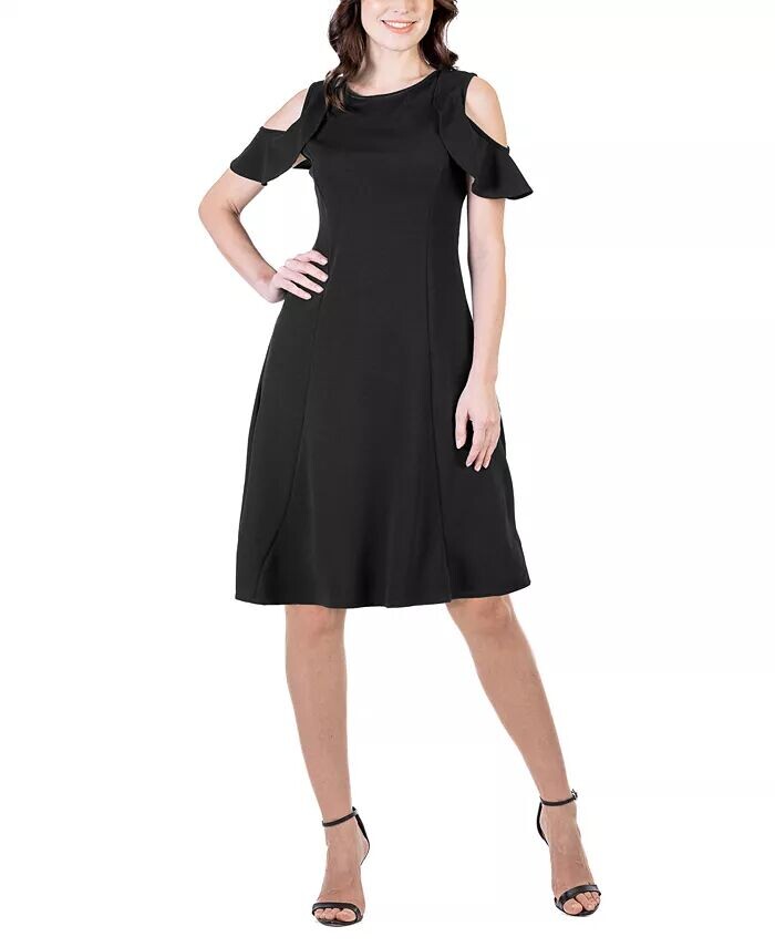 

Платье длиной до колена с открытыми плечами и рюшами 24seven Comfort Apparel, черный