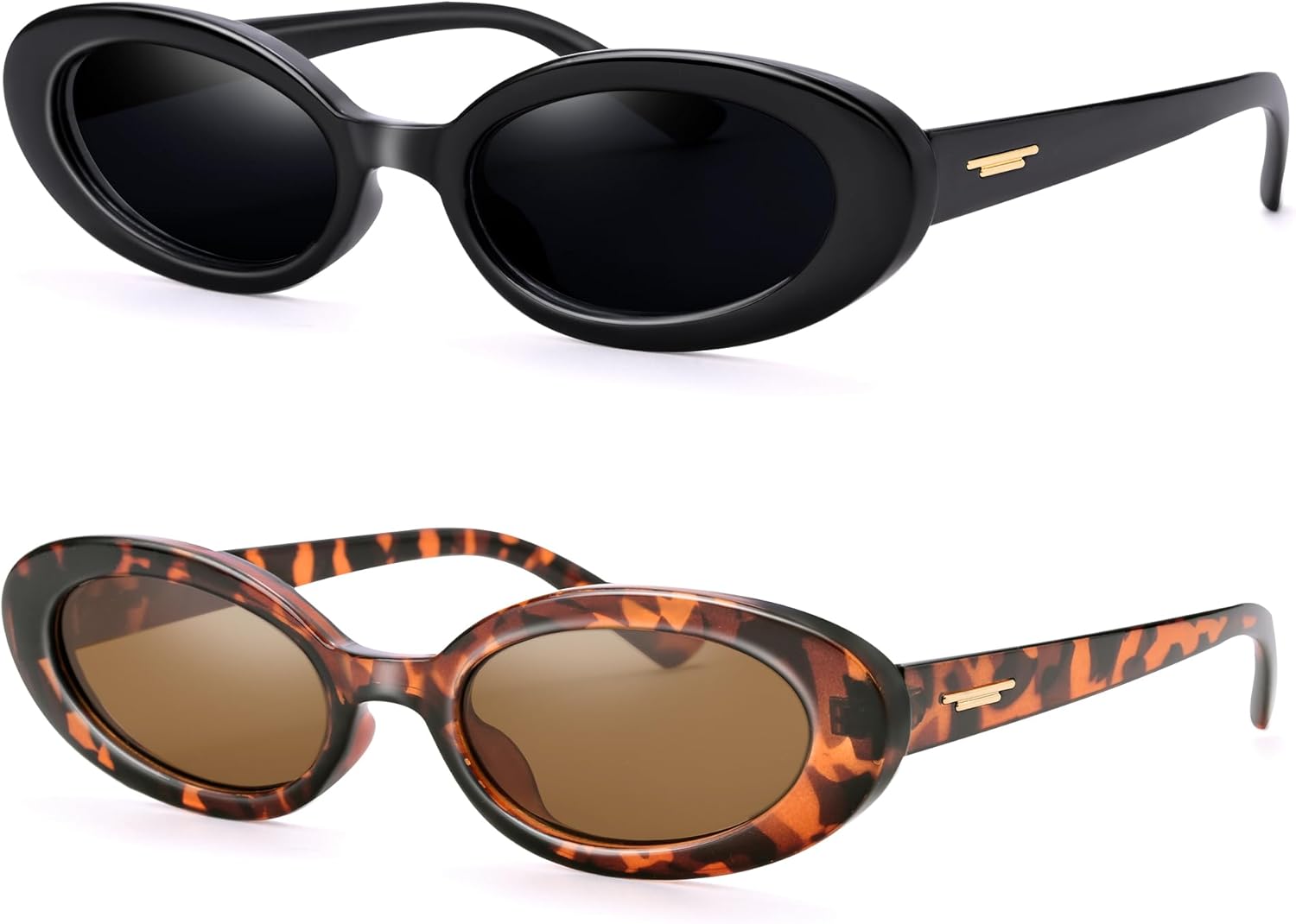 

Солнцезащитные очки Hycredi Retro Oval для женщин и мужчин, модные маленькие солнцезащитные очки в стиле 90-х, винтажные «кошачий глаз», 2 Pack (Black/Grey + Leopard/Brown)