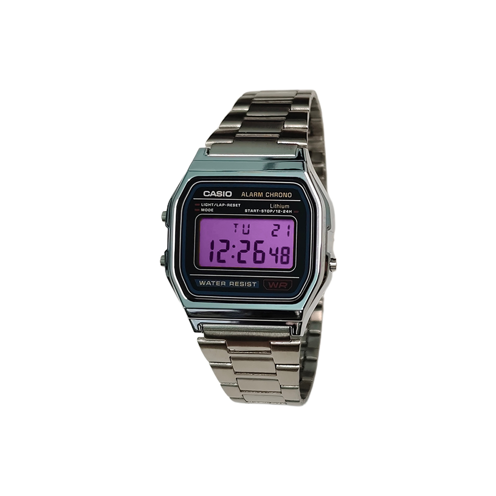 

CASIO Часы Retrofit Series Quartz Movement Stainless Steel Strap Watch Unisex Black Dial, Black Dial with Purple Watch Glass