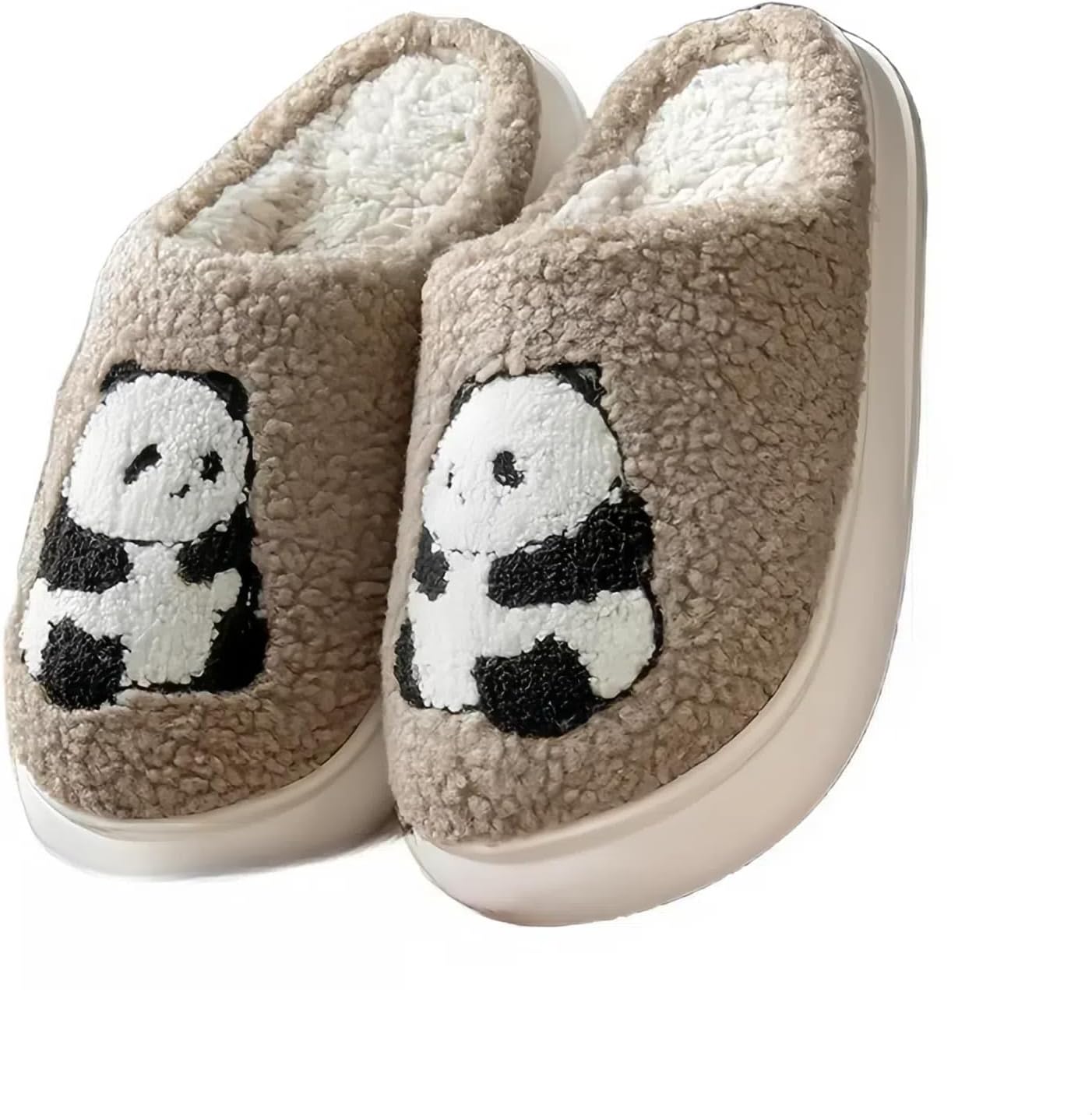 

Милые тапочки с пандой для женщин и мужчин, животные, пушистые, плюшевые, кавайные, новинка, веселые, теплые, для дома и улицы, с нескользящей подошвой Elirar, Coffee