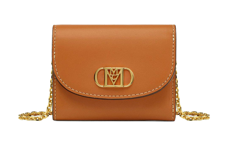 

MCM Мини кошелек через плечо из коровьей кожи для женщин коричневый коньяк