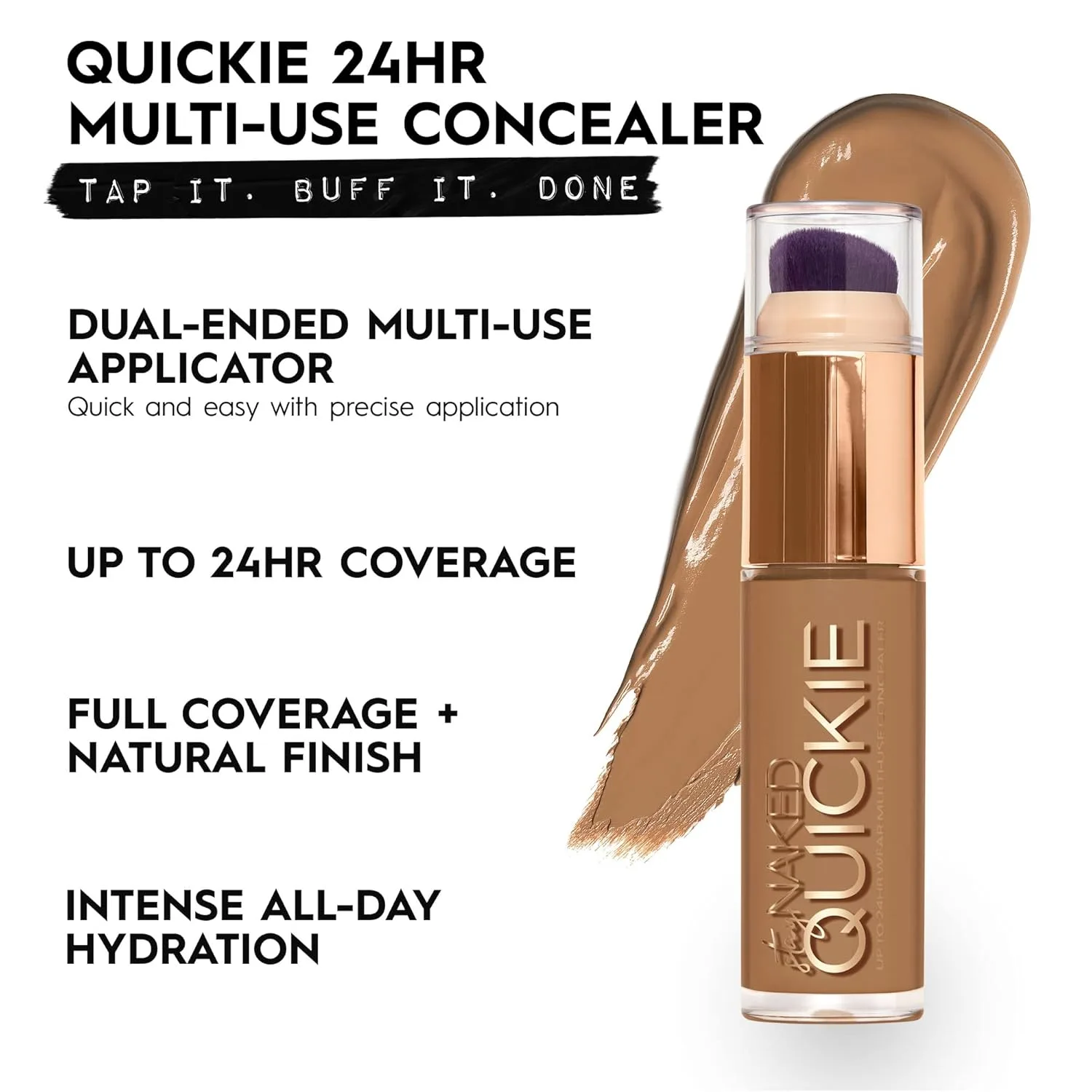 Urban Decay Quickie 24HR Full Coverage Waterproof Concealer, матовое покрытие Natural Matte, увлажняющий витамин E, двойная кисть Buffing Brush и аппликатор Multi-use, некомедогенный, веганский, без жестокости - 15 мл, 70WR (deep warm red) — фото 2