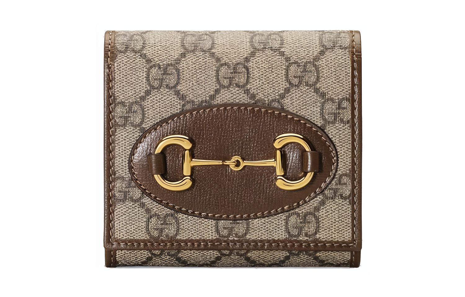 

GUCCI Кошелек для монет из холста с кожаным кошельком, унисекс, эбеновое дерево и коричневый