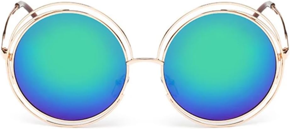 

Винтажные женские круглые солнцезащитные очки, модные женские солнцезащитные очки в металлической оправе с большими линзами, женские защитные очки VRTRFFTR, Gold-green