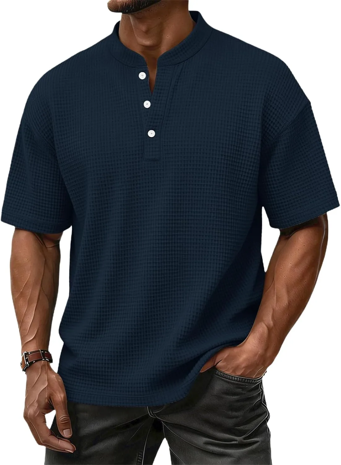 

Мужская футболка хенли с коротким рукавом RODYETQQ