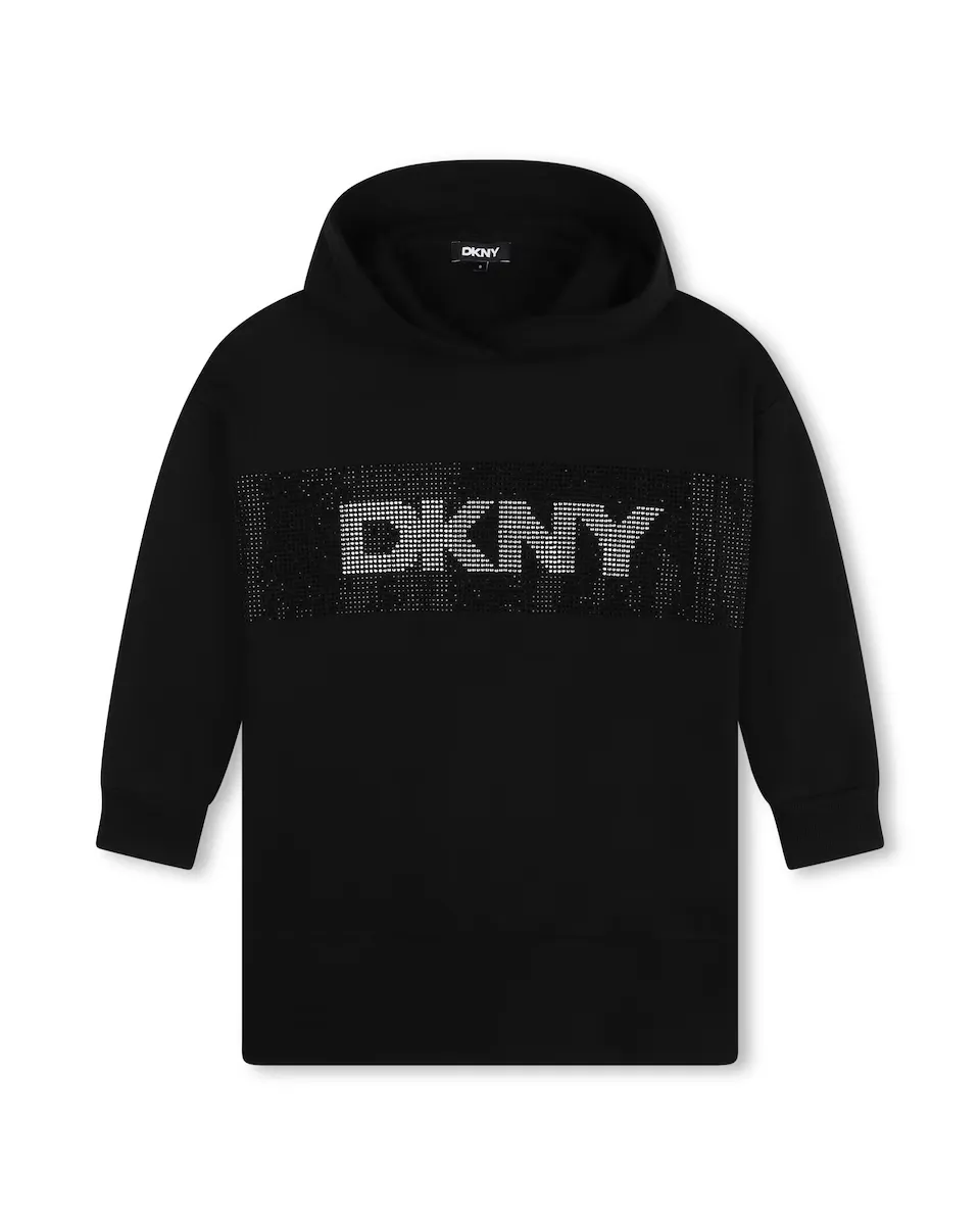 

Хлопковое платье для девочки с капюшоном DKNY, черный