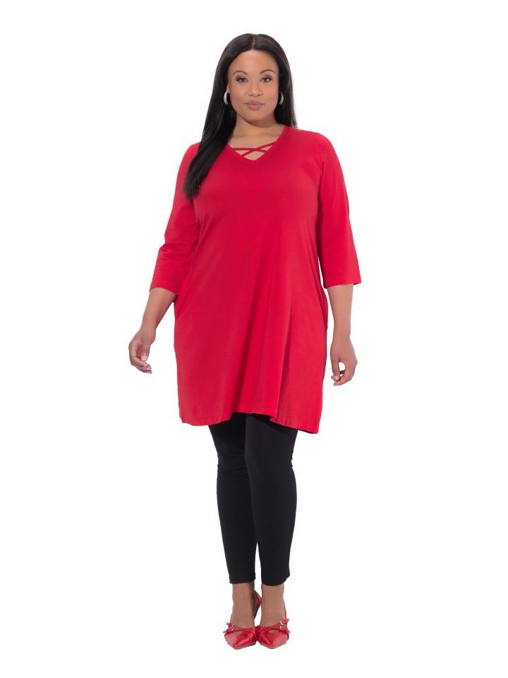 

Ulla Popken Длинная футболка красного цвета, Красный, Ulla Popken Длинная футболка красного цвета