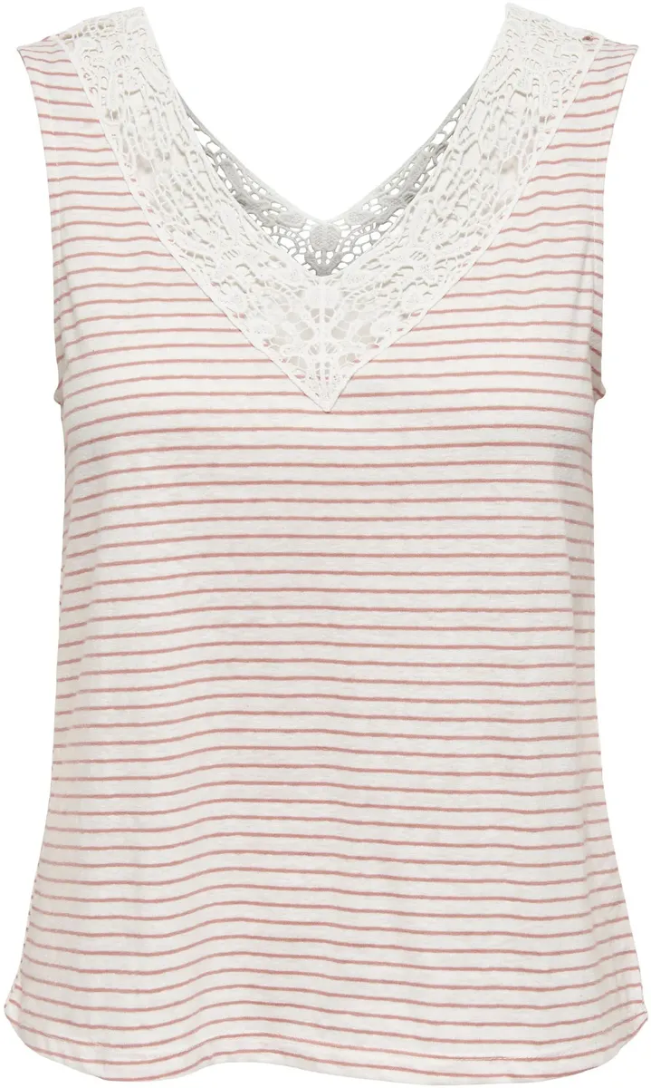 

Only майка "ONLBENITA S/L V-NECK TOP JRS", цвет Coral Haze Stripes:Cloud Dancer