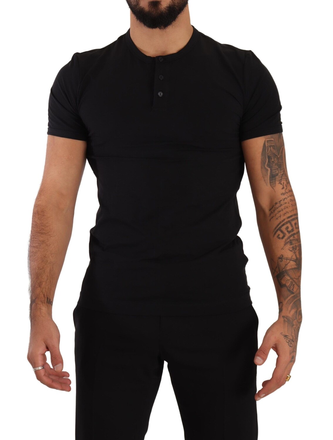 

Элегантная черная хлопковая футболка Henley Dolce & Gabbana