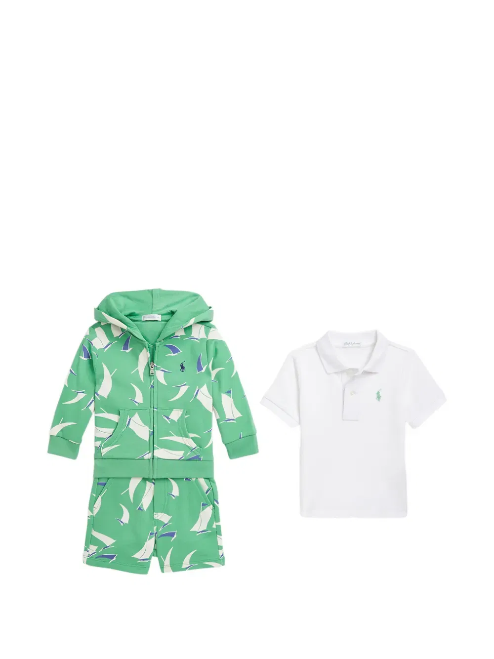 Спортивный костюм с принтом под паруса (комплект из трех штук) Polo Ralph Lauren Kids, зеленый
