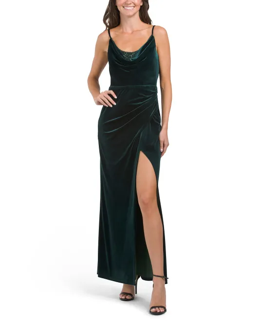 

Бархатное платье без рукавов с разрезом спереди Bcbgmaxazria, цвет Dark Amazon
