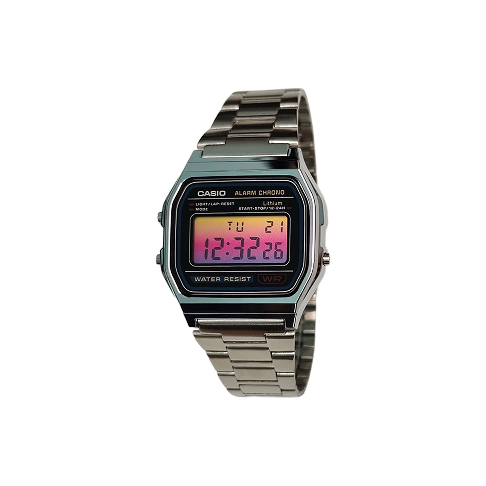 

CASIO Часы Retrofit Series Quartz Movement Stainless Steel Strap Watch Unisex Black Dial, Black Dial with Yellow to Purple Gradient Bezel