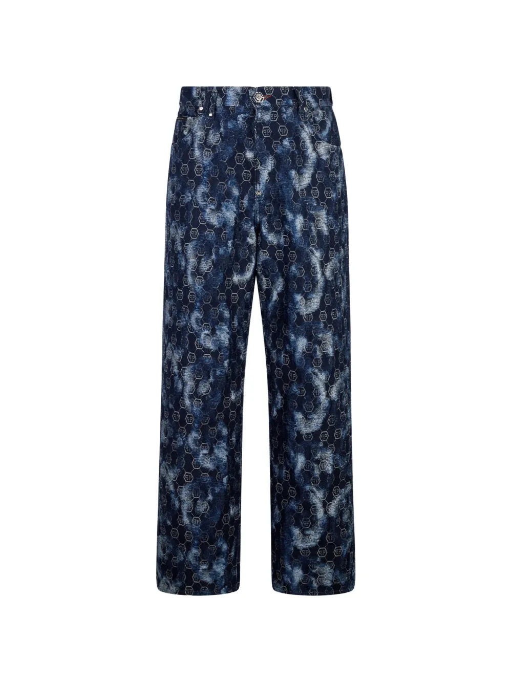 

Джинсы из денима с монограммным узором Philipp Plein, синий