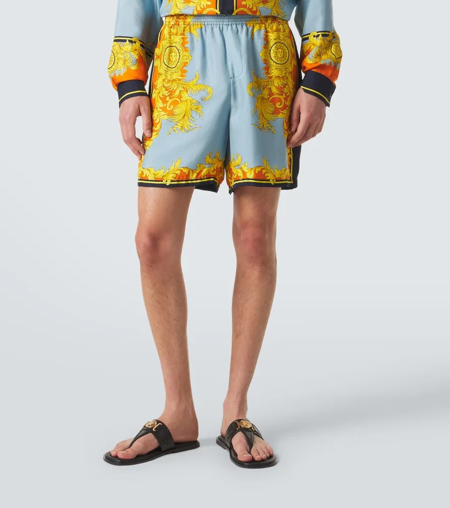 Шелковые шорты с принтом Versace, мультиколор — фото 3