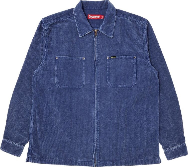 

Рубашка Supreme Washed Corduroy Zip Up 'Blue', синий