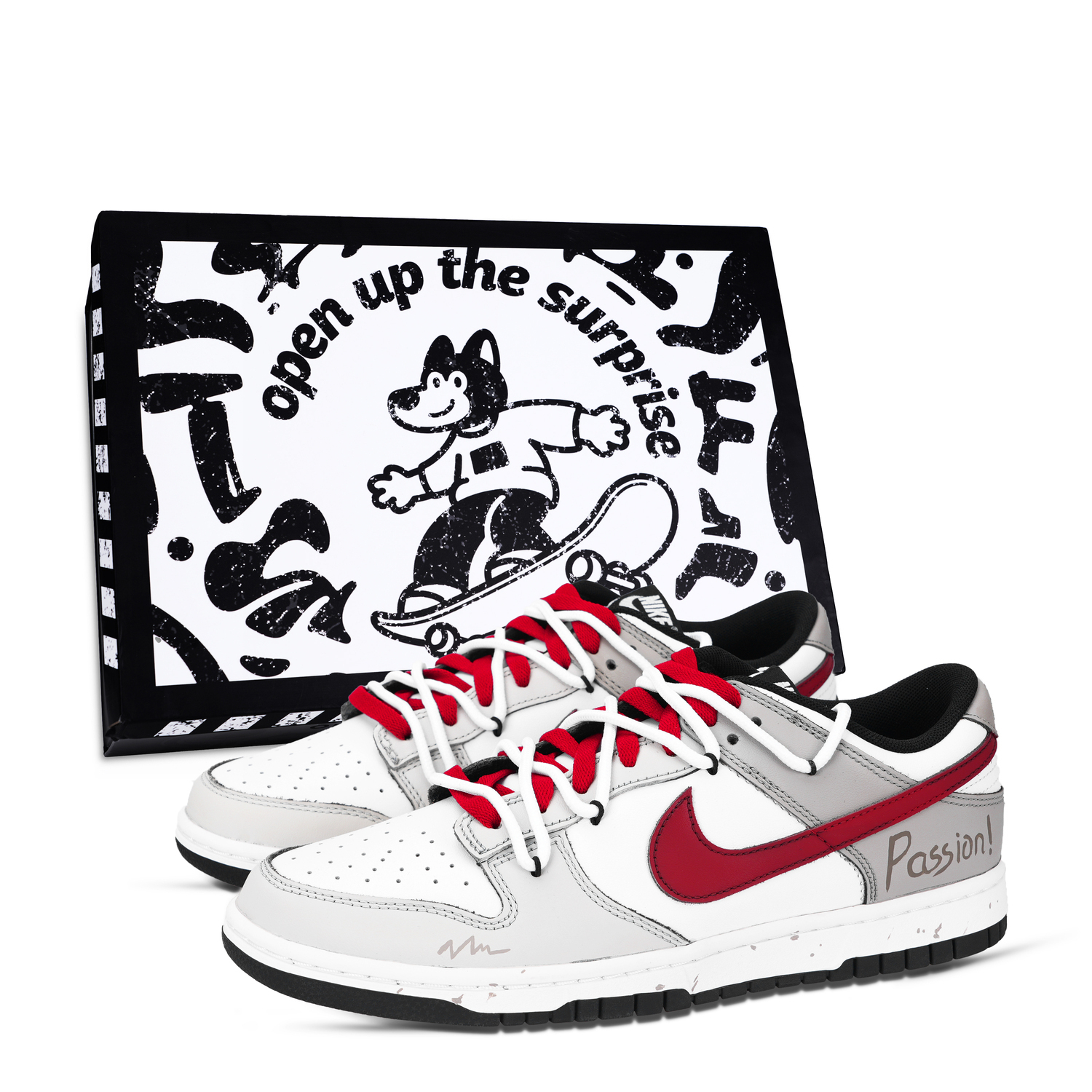

Nike Данк Пассион устойчивые к истиранию нескользящие низкие скейтборд кроссовки унисекс красный серый белый, цвет Red Gray White