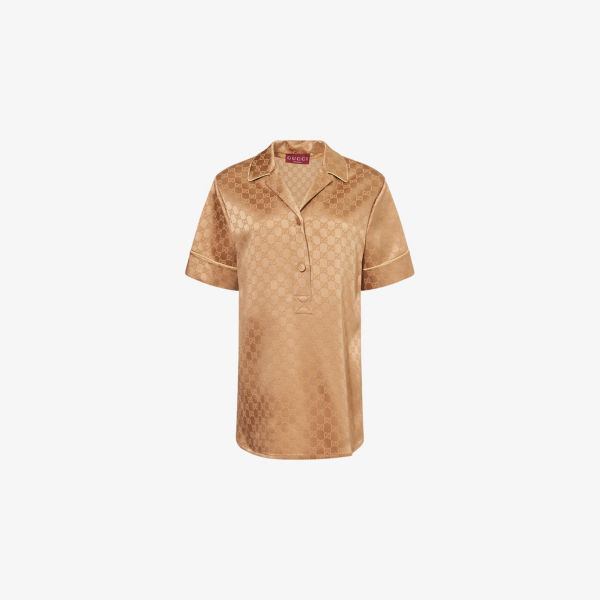 

Рубашка Gucci из смесовой ткани с монограммным узором, кофейный
