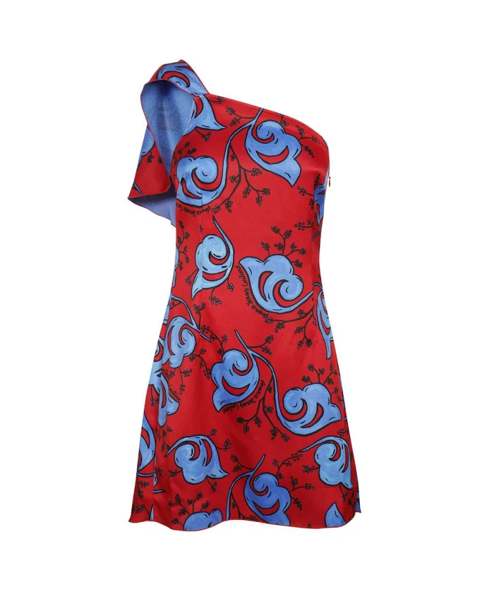 

Платье с одним открытым плечом и принтом, выполненное в виде каркаса. Versace Jeans Couture, мультиколор