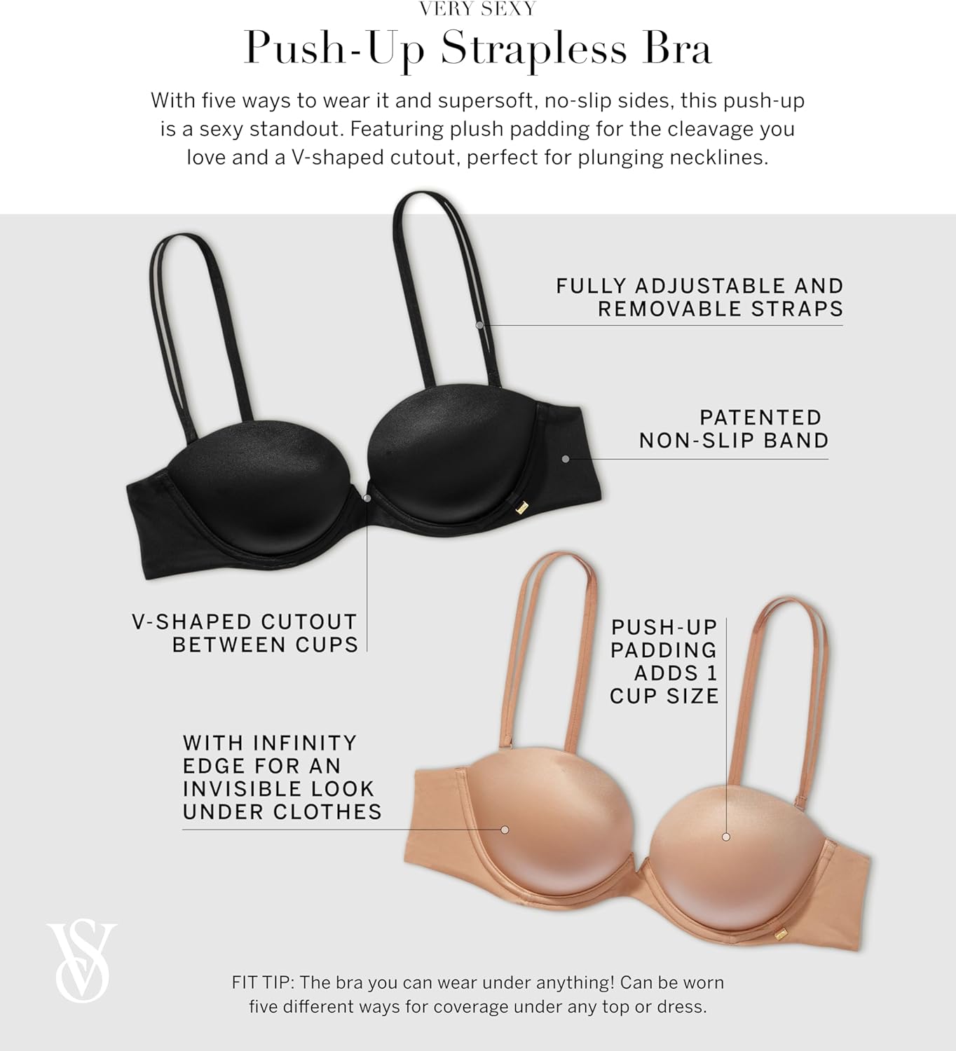 Бюстгальтер Very Sexy Push Up Strapless от Victoria's Secret для женщин (32A-38DD), Vs White — фото 4