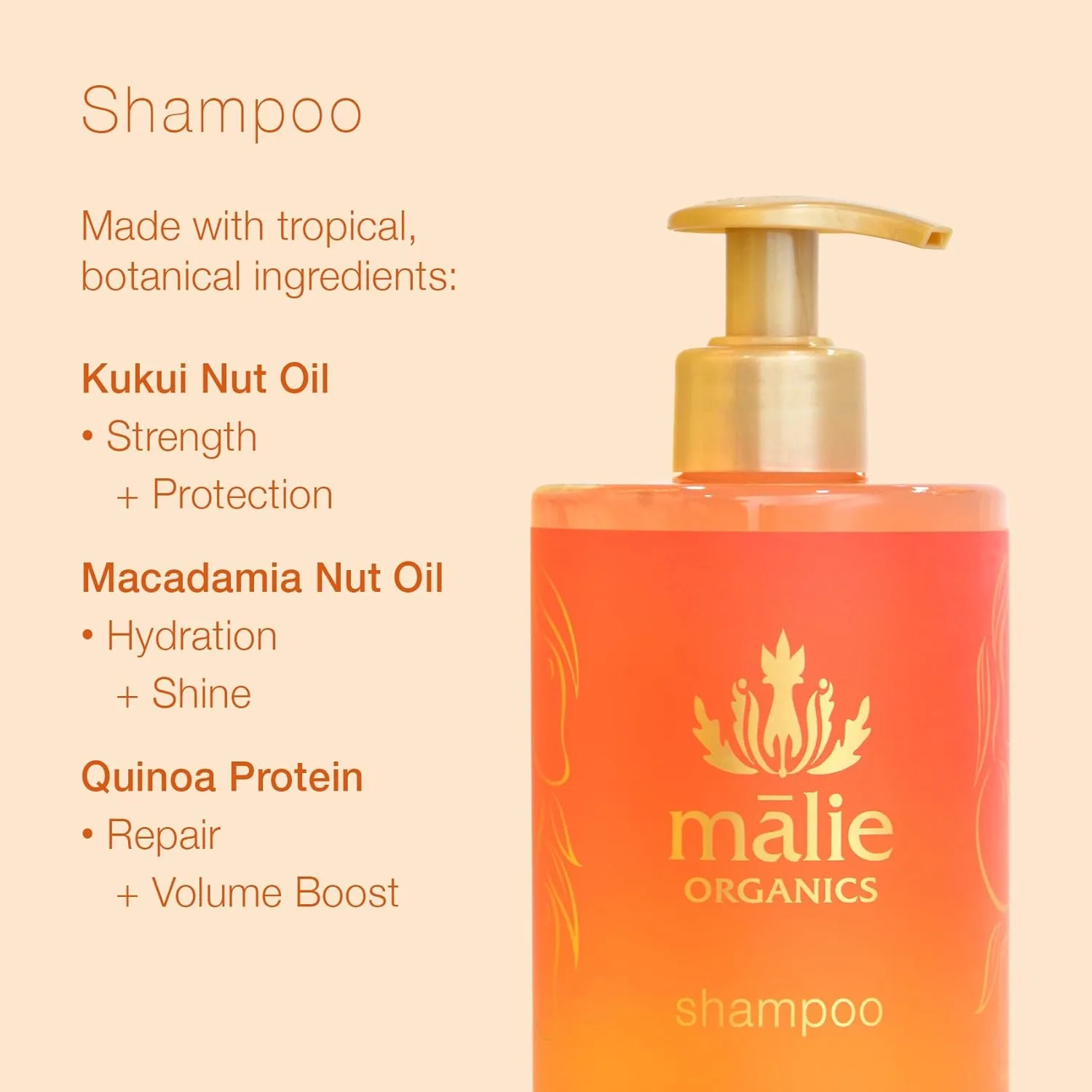 Шампунь Mālie Organics с ароматом мангового нектара, для ежедневного очищения всех типов волос, содержит масло кукуи, масло макадамии и протеин киноа, подходит для веганов. Malie Organics, orange — фото 3