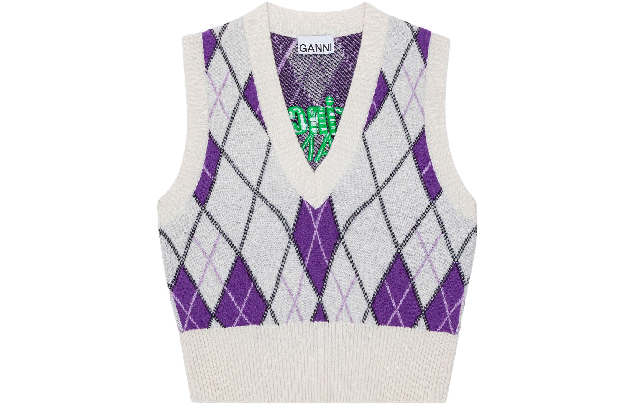 

GANNI Топ-майка женская синяя с белой надписью