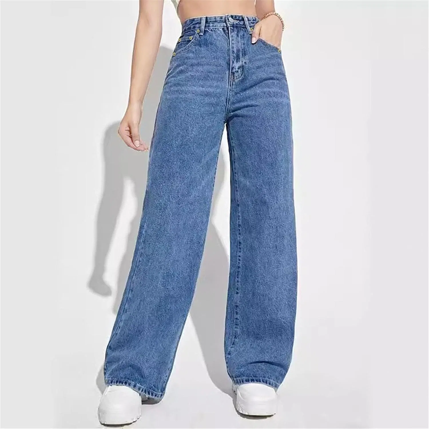 Джинсы свободные Women's Wide Leg Jeans High Waisted Barrel Jeans Loose Trendy Casual Denim Pants with Five Pockets, Dark Blue — фото 2