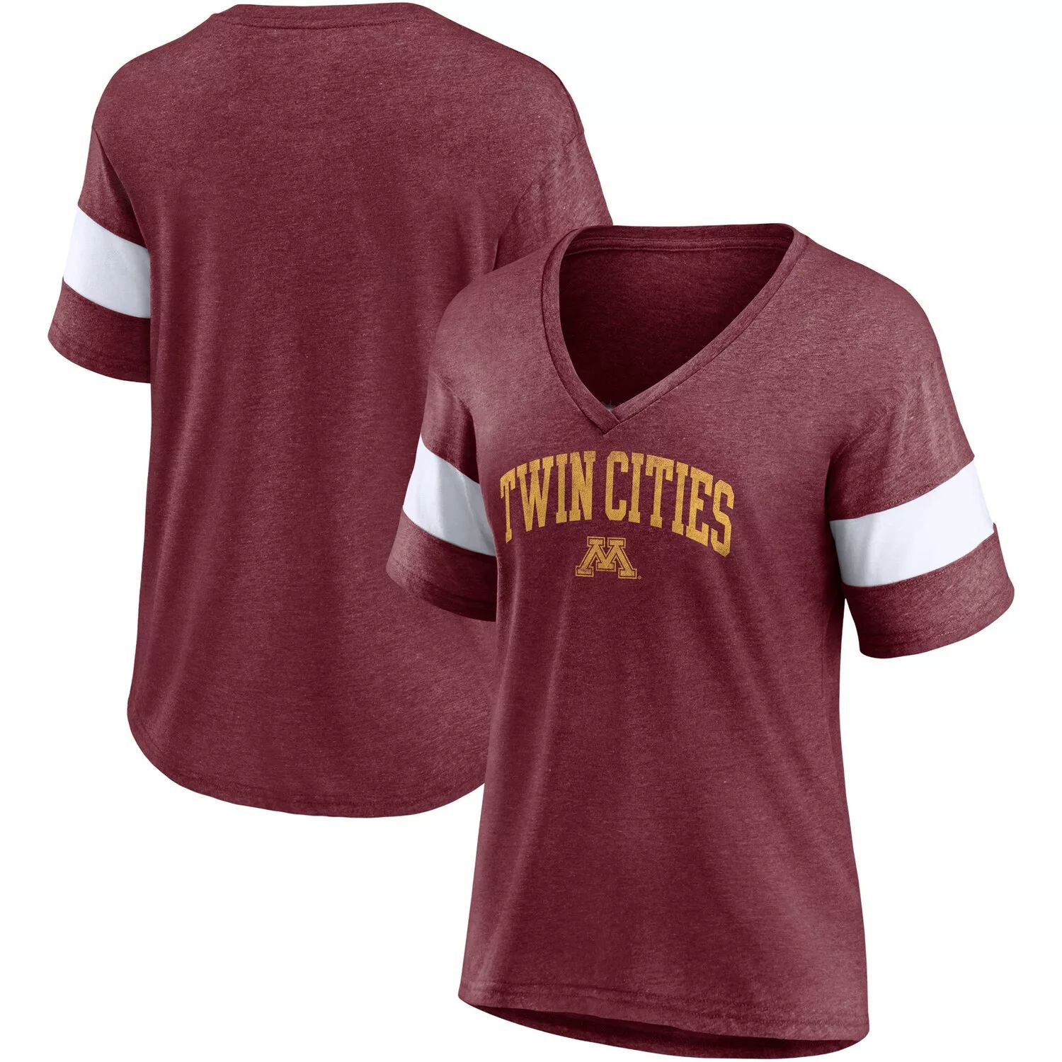 

Женская футболка Fanatics с фирменным принтом Heathered Maroon Minnesota Golden Gophers, арочная городская футболка в полоску с рукавами и v-образным вырезом Fanatics