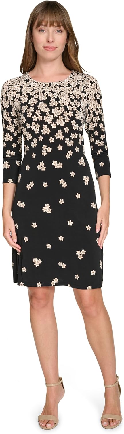 

Женское мини-платье-футляр Tommy Hilfiger с рукавами 3/4 и круглым вырезом, Black/Cream Multi