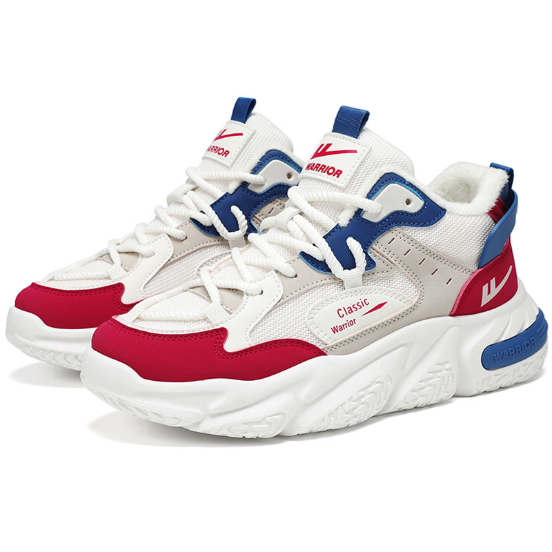 

WARRIOR Износостойкие утепленные низкие кроссовки на платформе унисекс винтажные бело-сине-красные в стиле зимних ботинок, цвет Vintage White Blue Red (Snow Boots Style)